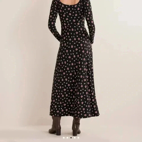 Boden | Black Floral Print Sweetheart Jersey Midi Dress Size 12R NWT - Picture 3 of 11